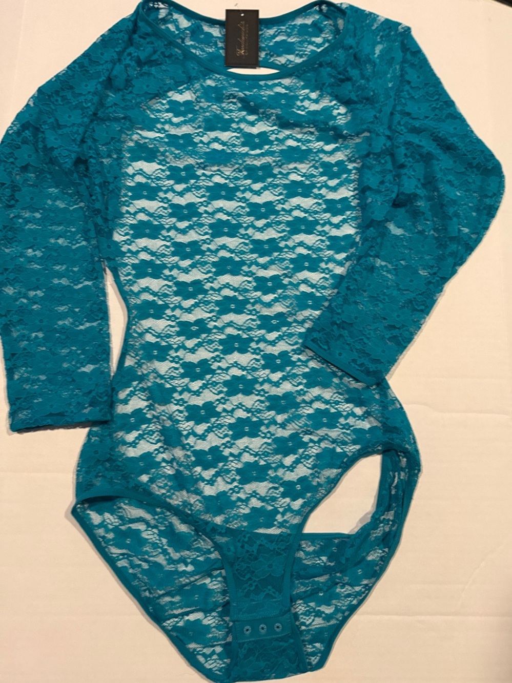 Frederick's of Hollywood Teal Lace Long Sleeve Bodysuit